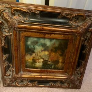 Vintage Nautical Ship Painting in Ornate Frame